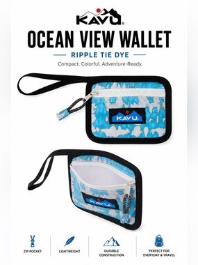 KAVU Ocean View Wallet Ripple Tie Dye NWT Trifold Zip Wallet